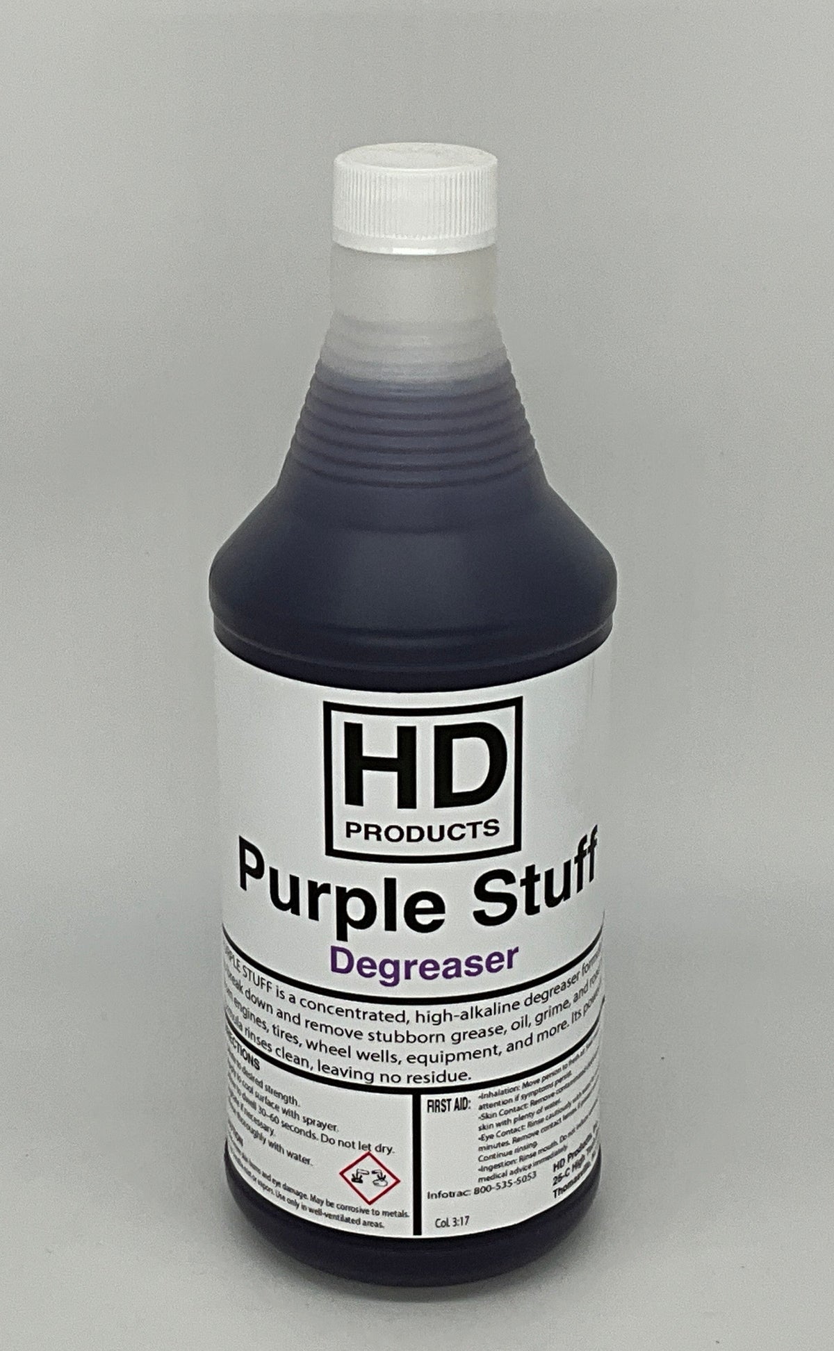 32oz Bottle of HD Products Purple Stuff Degreaser on a gray background