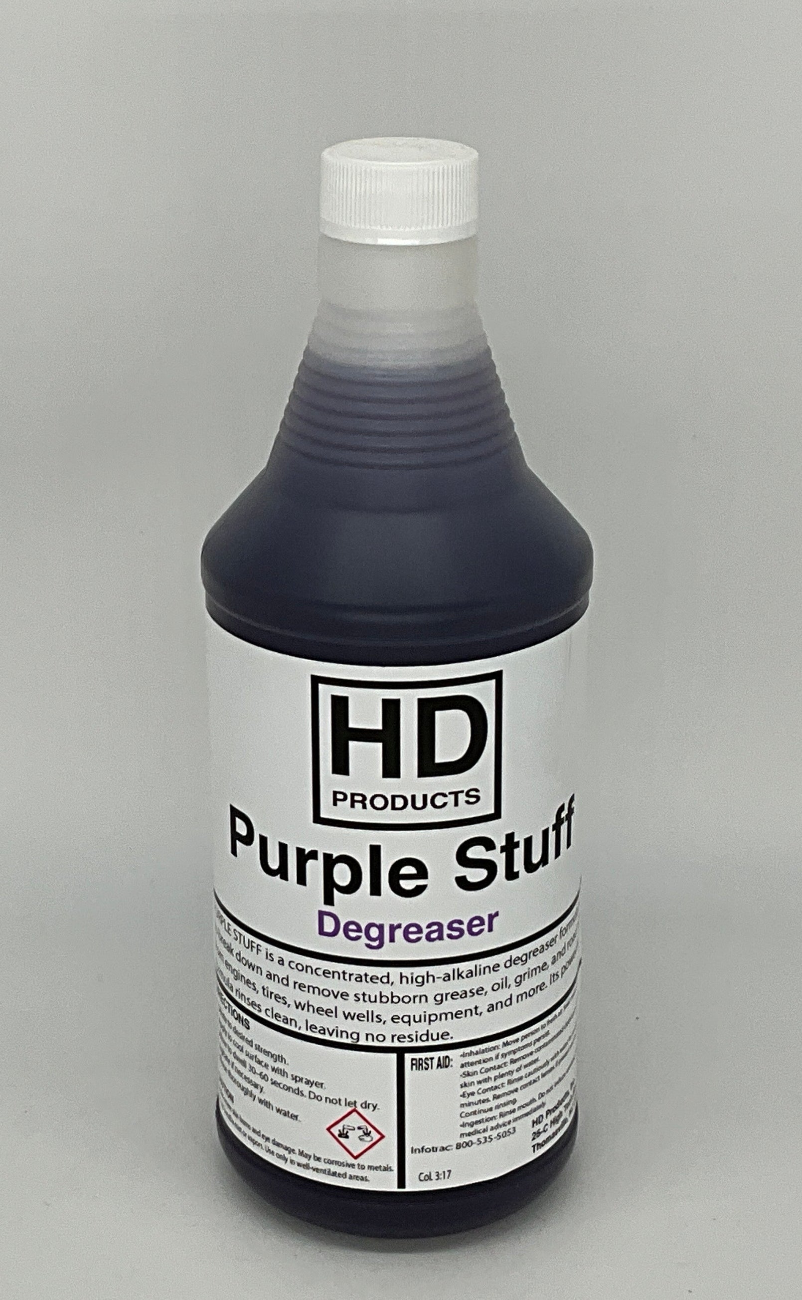 32oz Bottle of HD Products Purple Stuff Degreaser on a gray background