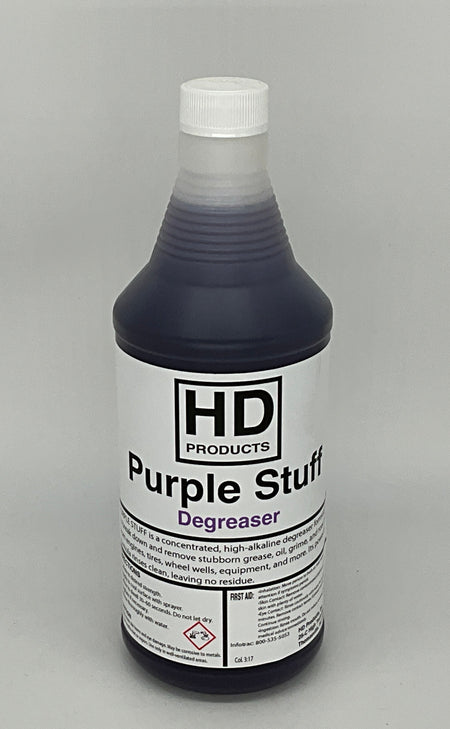 32oz Bottle of HD Products Purple Stuff Degreaser on a gray background