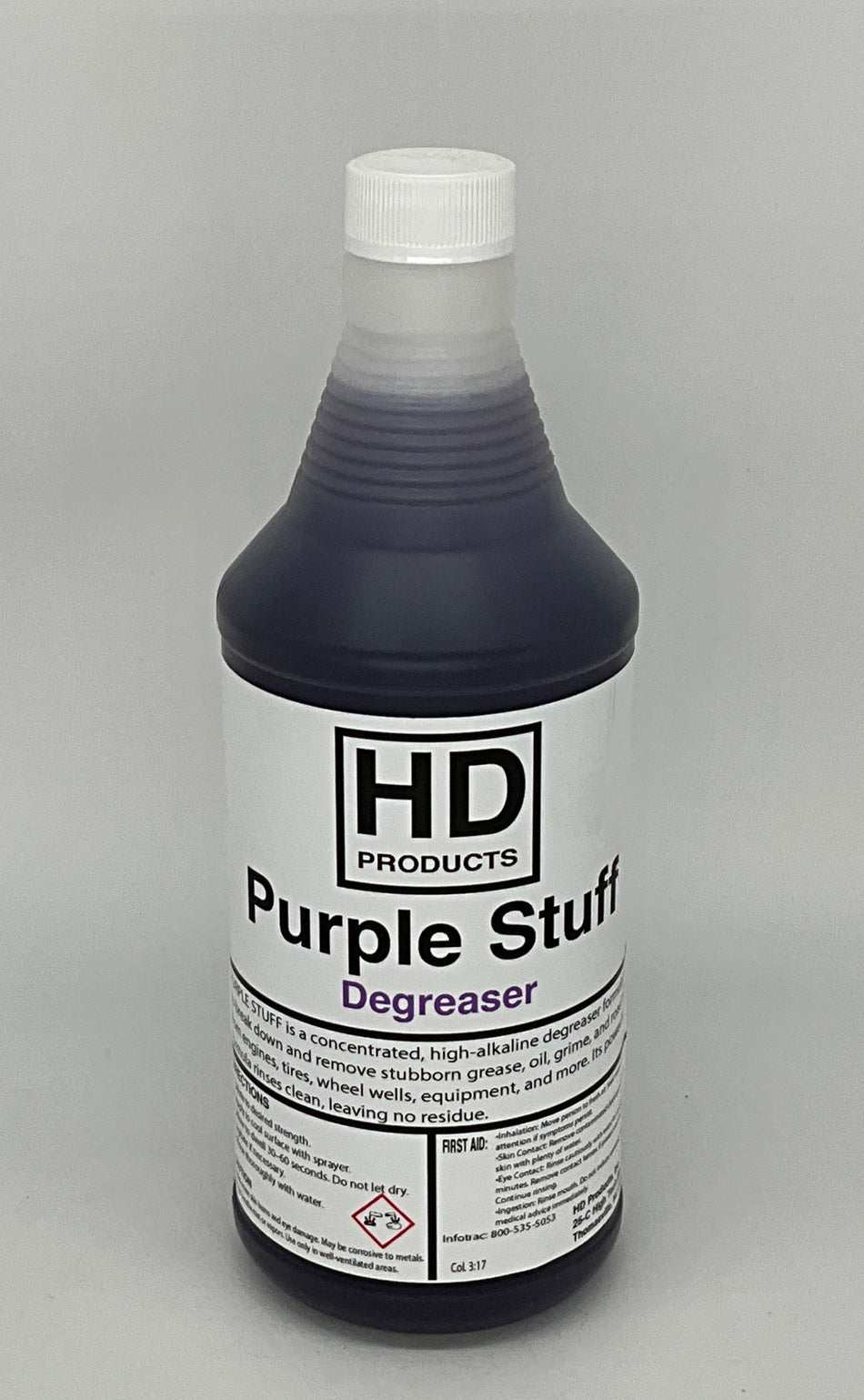 32oz Bottle of HD Products Purple Stuff Degreaser on a gray background