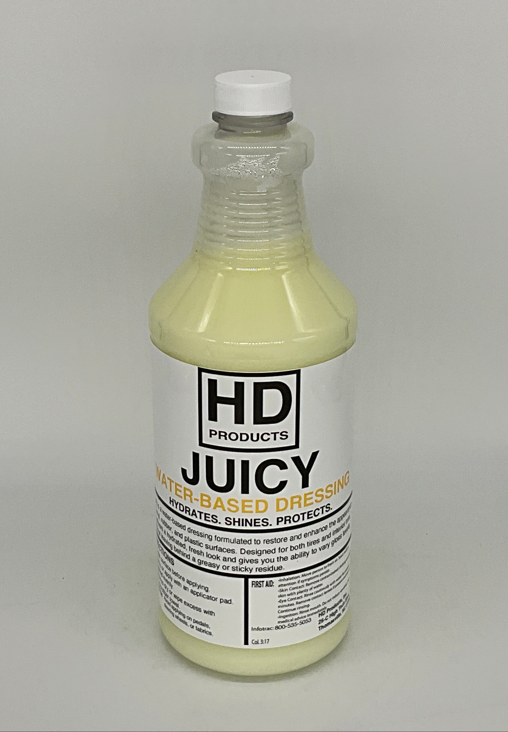 32oz Bottle of HD Products Juicy with a white label on a gray background