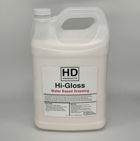 1 gallon HD Products Hi-Gloss water-based dressing container on a gray background
