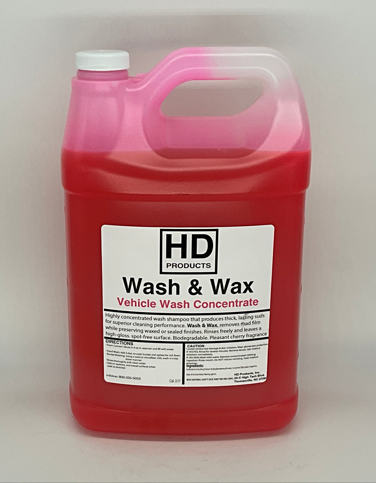 1 gallon container of HD Products Wash & Wax pink soap on a white background