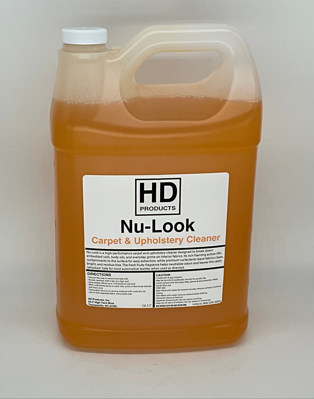 1 gallon of  Nu-Look Carpet & Upholstery Cleaner by HD Products on a white background