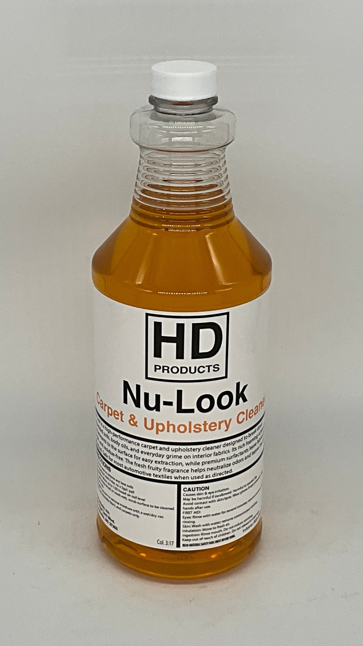 32oz Bottle of HD Products Nu-Look carpet and upholstery cleaner on a gray background
