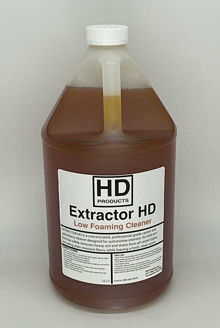 1 gallon bottle of HD Extractor HD cleaning solution on a gray background
