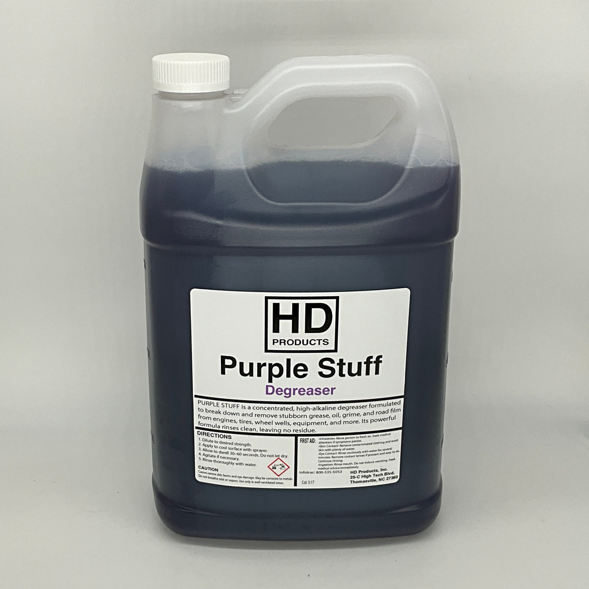 1 gallon Bottle of HD Products Purple Stuff Degreaser on a gray background