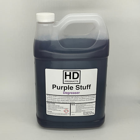 1 gallon Bottle of HD Products Purple Stuff Degreaser on a gray background