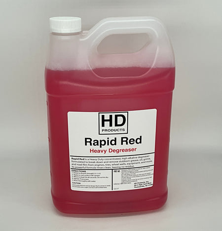 1 gallon container of HD Products Rapid Red Heavy Degreaser on a white background