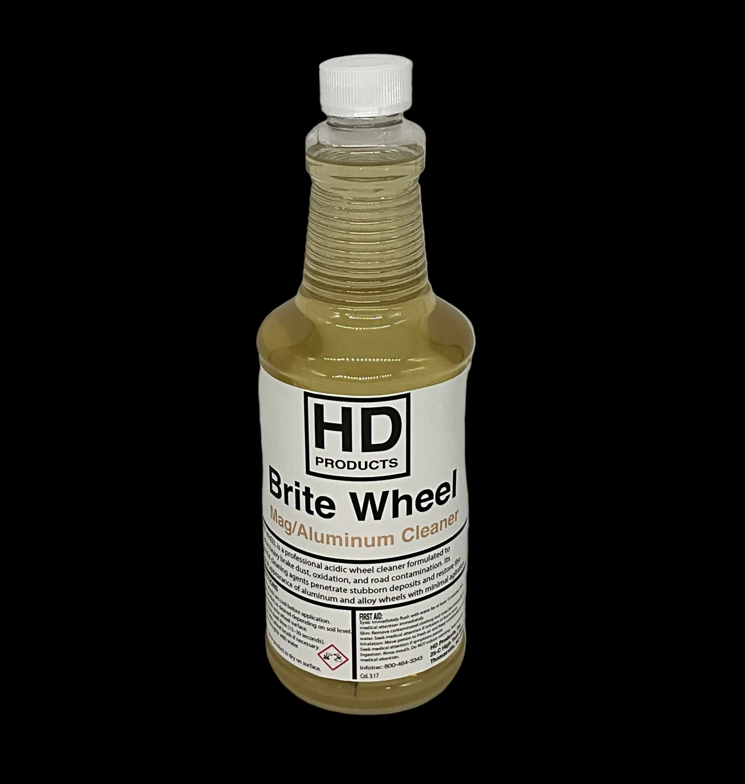 32oz Bottle of HD Products Brite Wheel on a black background