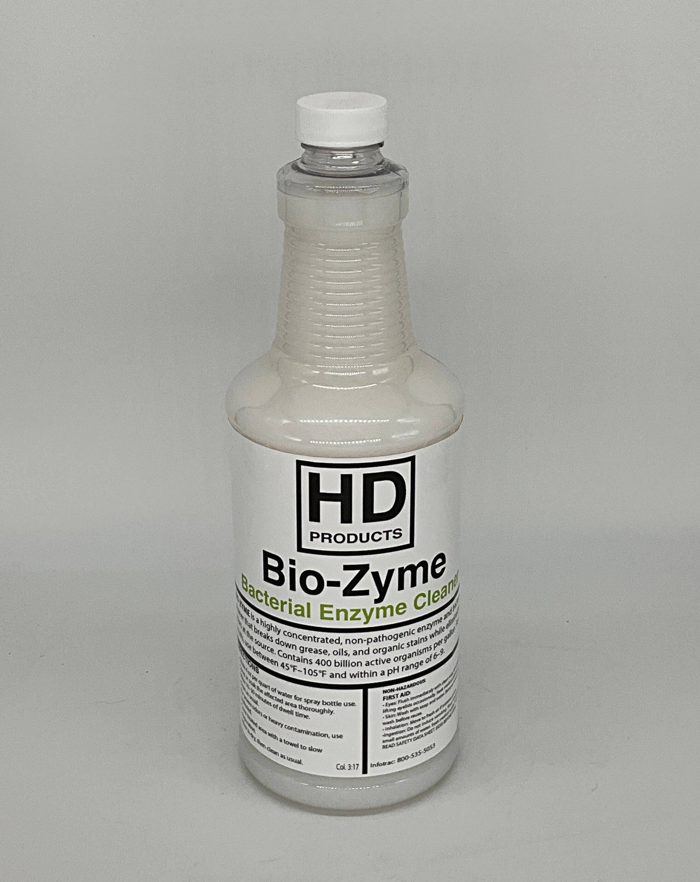32oz Bottle of HD Products Bio-Zyme Bacterial Enzyme Cleaner on a white background