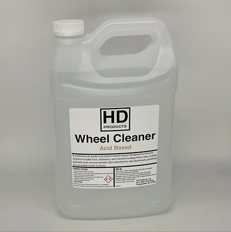 1 gallon HD Products wheel cleaner bottle on a gray background