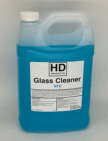 1 gallon HD Blue glass cleaner  ready to us container with a white label on a gray background