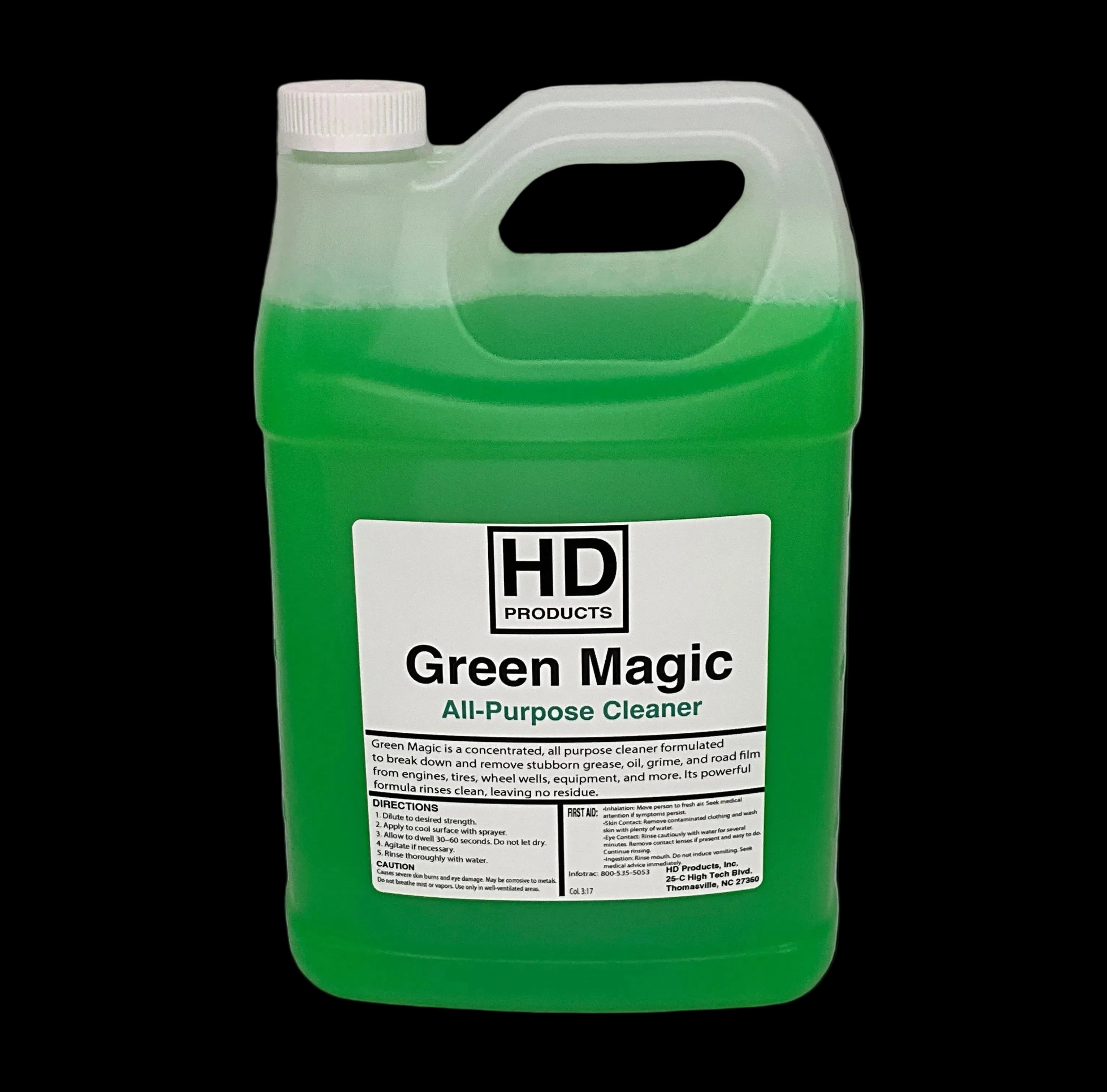 1 gallon Green bottle of HD Products Green Magic All-Purpose Cleaner on a white background