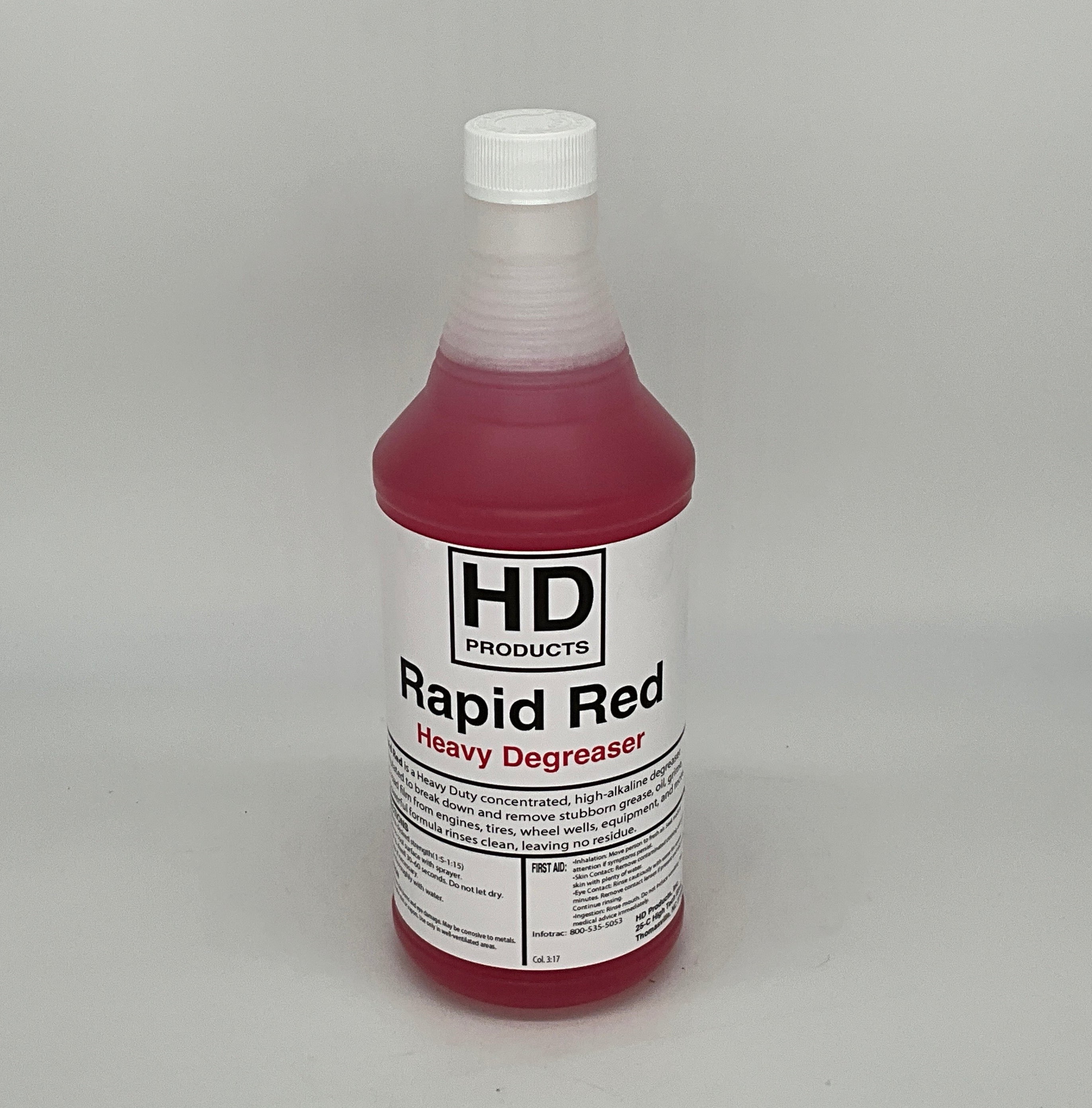 32oz Bottle of HD Products Rapid Red Heavy Degreaser on a white background