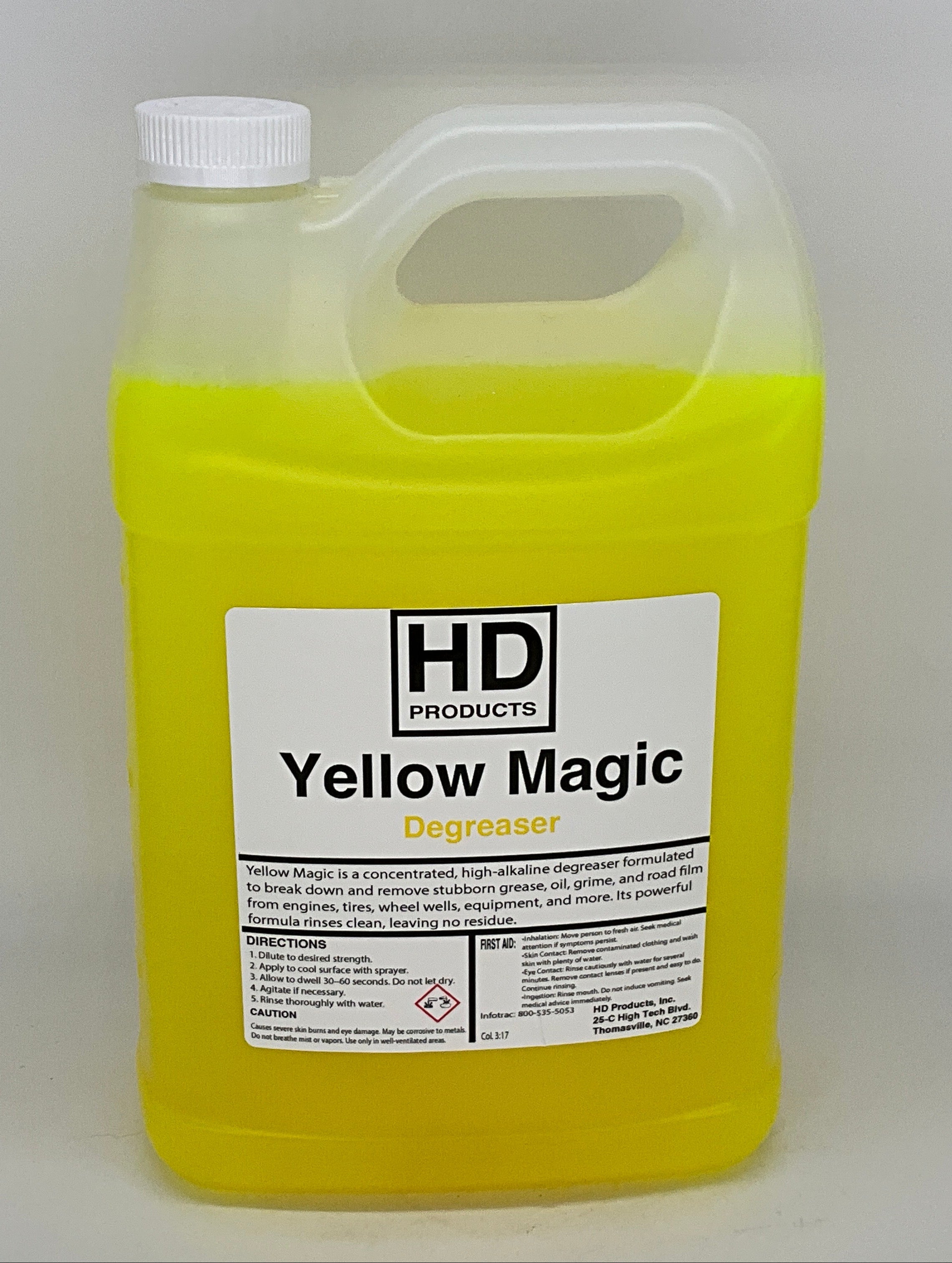 1 gallon HD Products Yellow Magic Degreaser on a white background