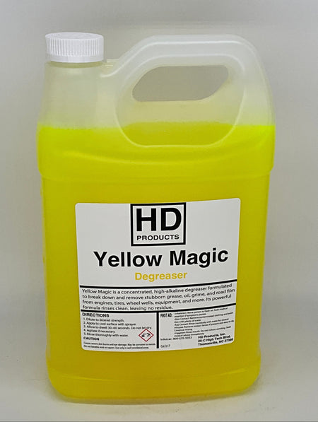 1 gallon HD Products Yellow Magic Degreaser on a white background