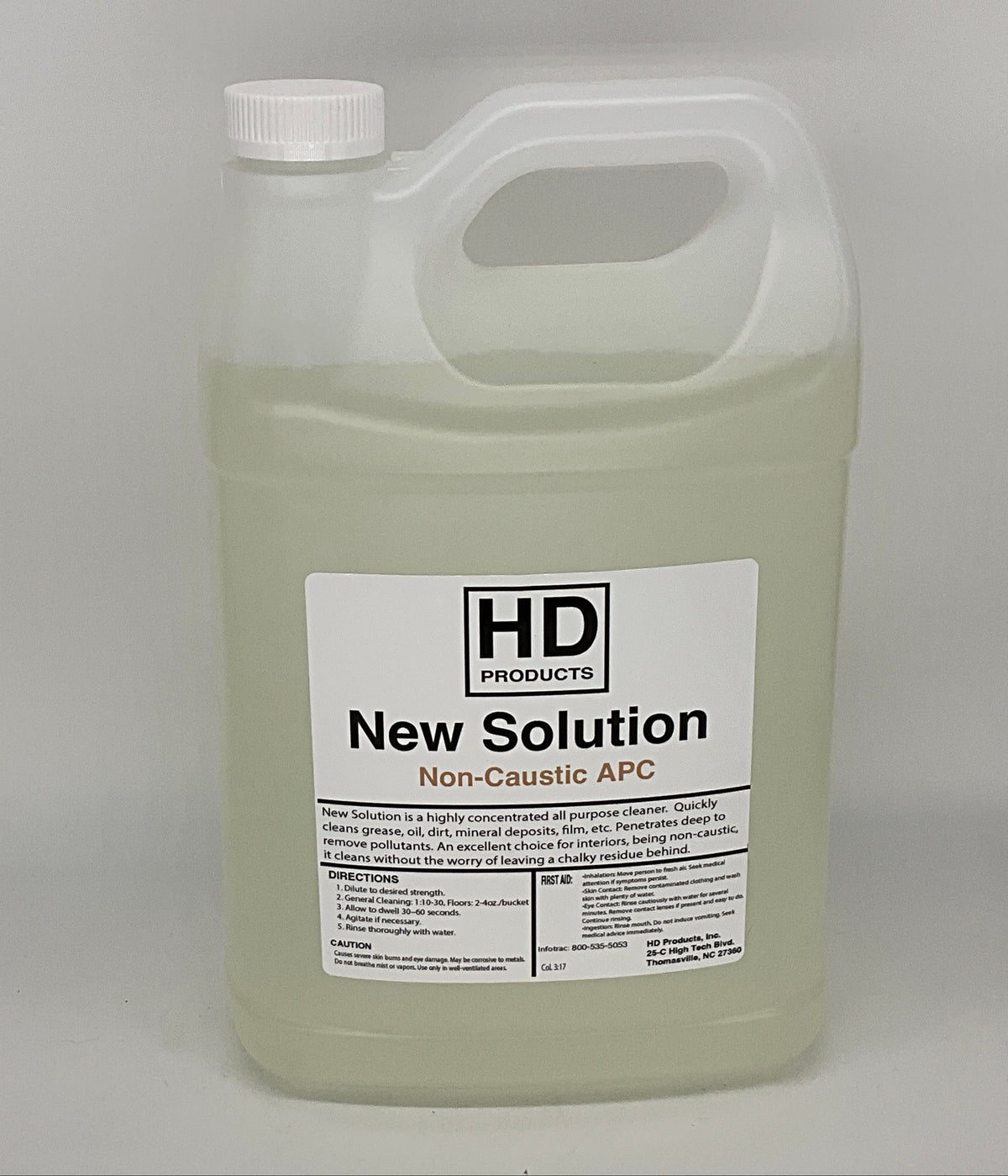 1 gallon of HD Products New Solution Non-Caustic APC on a gray background