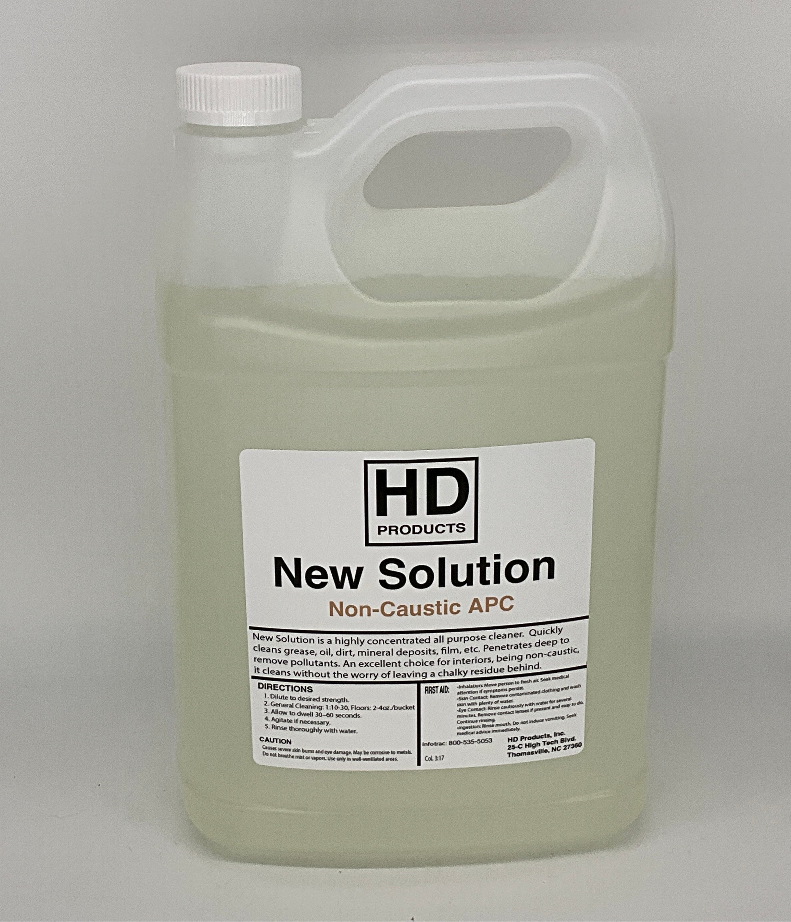 1 gallon of HD Products New Solution Non-Caustic APC on a gray background